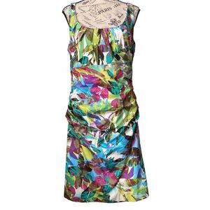 Suzi Chin for Maggy Boutique Elegant Ruched Printed Sleveeless Mini Dress in 14